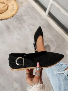 Giày bệt mũi nhọn tối giản dành cho nữ Mary Jane, Giày bệt giả da lộn ngoài trời thanh lịch - màu đen - Xem 2