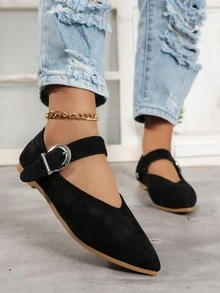 Giày bệt mũi nhọn tối giản dành cho nữ Mary Jane, Giày bệt giả da lộn ngoài trời thanh lịch - màu đen - Xem 3