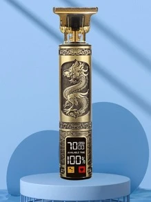 1pc Zinc Alloy Hair Clipper, Modern Chinese Dragon Detail Digital Display Hair Trimmer For Men - Bronze - View 1