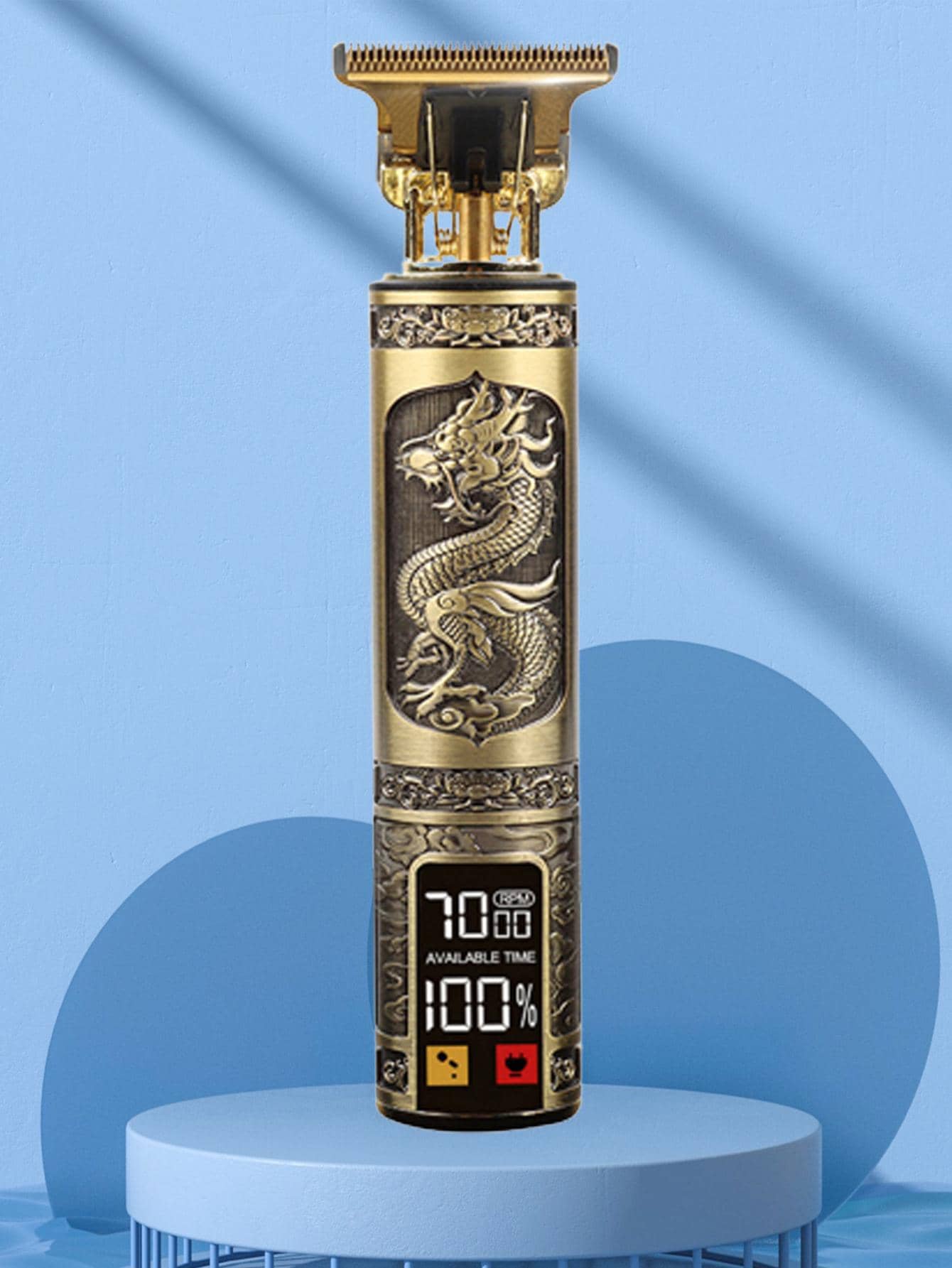 1pc Zinc Alloy Hair Clipper, Modern Chinese Dragon Detail Digital Display Hair Trimmer For Men - Bronze - View 1