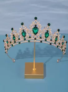 4 piezas Elegante conjunto de coronas de reina con cristales de Rhinestone y collares para boda, baile de graduación, fiesta, estilo barroco, tiaras reales, accesorios para el Día de San Valentín - Verde militar - Ver 4