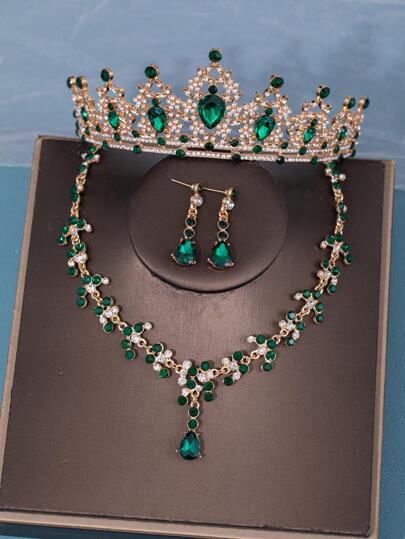 4 piezas Elegante conjunto de coronas de reina con cristales de Rhinestone y collares para boda, baile de graduación, fiesta, estilo barroco, tiaras reales, accesorios para el Día de San Valentín