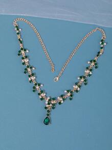 4 piezas Elegante conjunto de coronas de reina con cristales de Rhinestone y collares para boda, baile de graduación, fiesta, estilo barroco, tiaras reales, accesorios para el Día de San Valentín - Verde militar - Ver 6