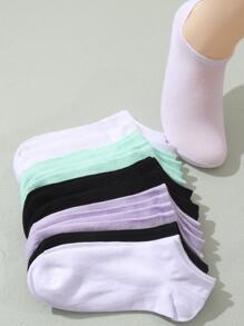 10 雙/套多色女式夏季薄襪，包括素色和踝/小腿中部船襪 - 彩色 - 查看 1