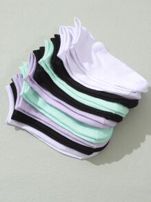 10 雙/套多色女式夏季薄襪，包括素色和踝/小腿中部船襪 - 彩色 - 查看 2