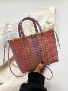Bolso de mano de moda de colores tejido - Rojo - Ver 6
