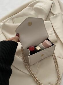 Bolso cuadrado guateado mini de cheurón con solapa con cadena - Beis - Ver 6