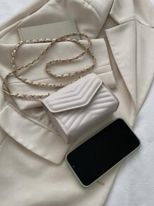 Bolso cuadrado guateado mini de cheurón con solapa con cadena - Beis - Ver 5