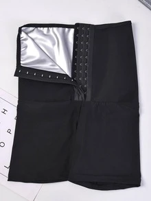 Solid High Waist Cycling Shorts - Black - View 5