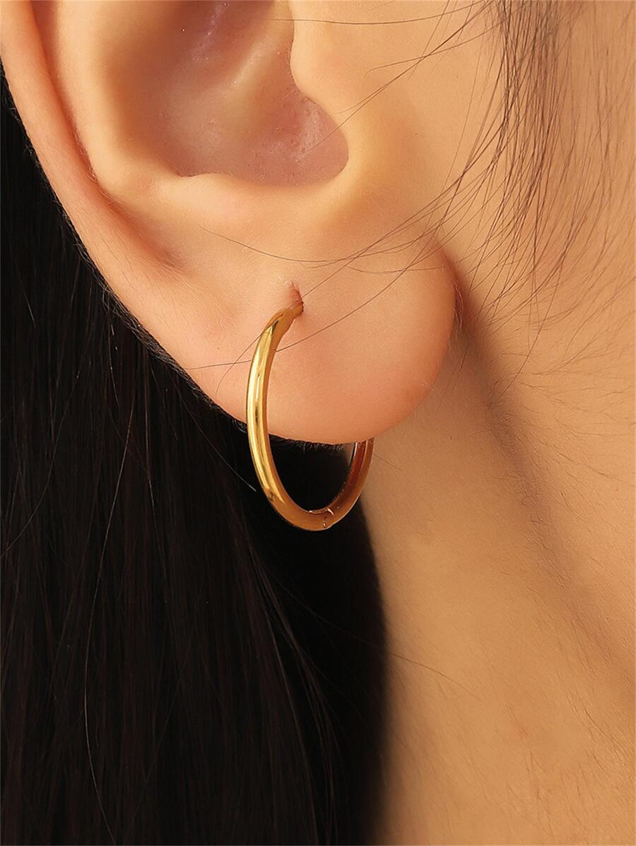 1 Pair Casual Minimalist 18K Gold Stainless Steel Hoop Earrings - Gold - View 1