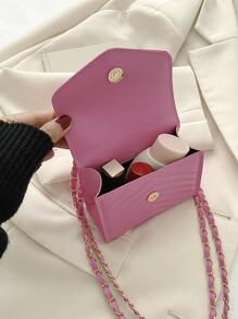 Mini Chevron Quilted Square Bag Flap Chain pink - Pink - View 7
