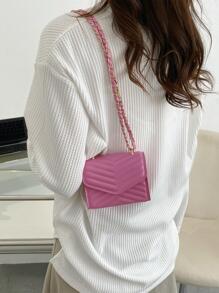Mini Chevron Quilted Square Bag Flap Chain pink - Pink - View 5