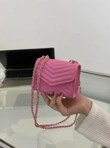 Mini Chevron Quilted Square Bag Flap Chain pink - Pink - View 3