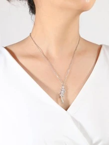 鱷魚紋吊墜項鏈 - 銀色 - 查看 3