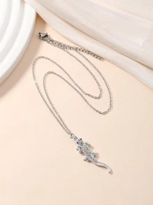 鱷魚紋吊墜項鏈 - 銀色 - 查看 2