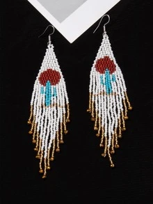 1對時尚玻璃仙人掌圖案串珠流蘇裝飾耳墜適合女士適合夏天 - 彩色 - 查看 2