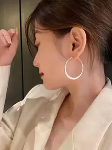 topshiny 1 đôi bông tai thả bằng nhựa phong cách Hàn Quốc, bông tai vòng phóng đại, trang sức thiết kế kiểu Pháp thanh lịch dành cho phụ nữ - trắng - Xem 2
