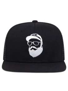 男士人像刺繡棒球帽，街頭風格 - 黑色 - 查看 2