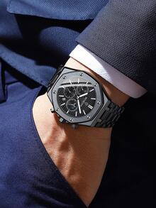 1 Miếng Đen Thép không gỉ Dây đeo Đúng mốt Đồng hồ bấm giờ Hình học Quay số đồng hồ Quartz , Để Trang Trí Hàng Ngày - màu đen - Xem 3