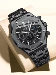 1 Miếng Đen Thép không gỉ Dây đeo Đúng mốt Đồng hồ bấm giờ Hình học Quay số đồng hồ Quartz , Để Trang Trí Hàng Ngày - màu đen - Xem 1