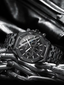 1 Miếng Đen Thép không gỉ Dây đeo Đúng mốt Đồng hồ bấm giờ Hình học Quay số đồng hồ Quartz , Để Trang Trí Hàng Ngày - màu đen - Xem 2