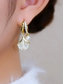 Bông tai thả vỏ trang trí ngọc trai giả - Bạc - Xem 4