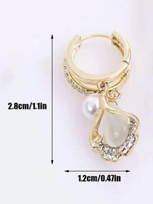 Bông tai thả vỏ trang trí ngọc trai giả - Bạc - Xem 5
