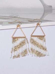 1對時尚玻璃三角形和串珠流蘇裝飾耳墜適合女士適合夏天 - 彩色 - 查看 2