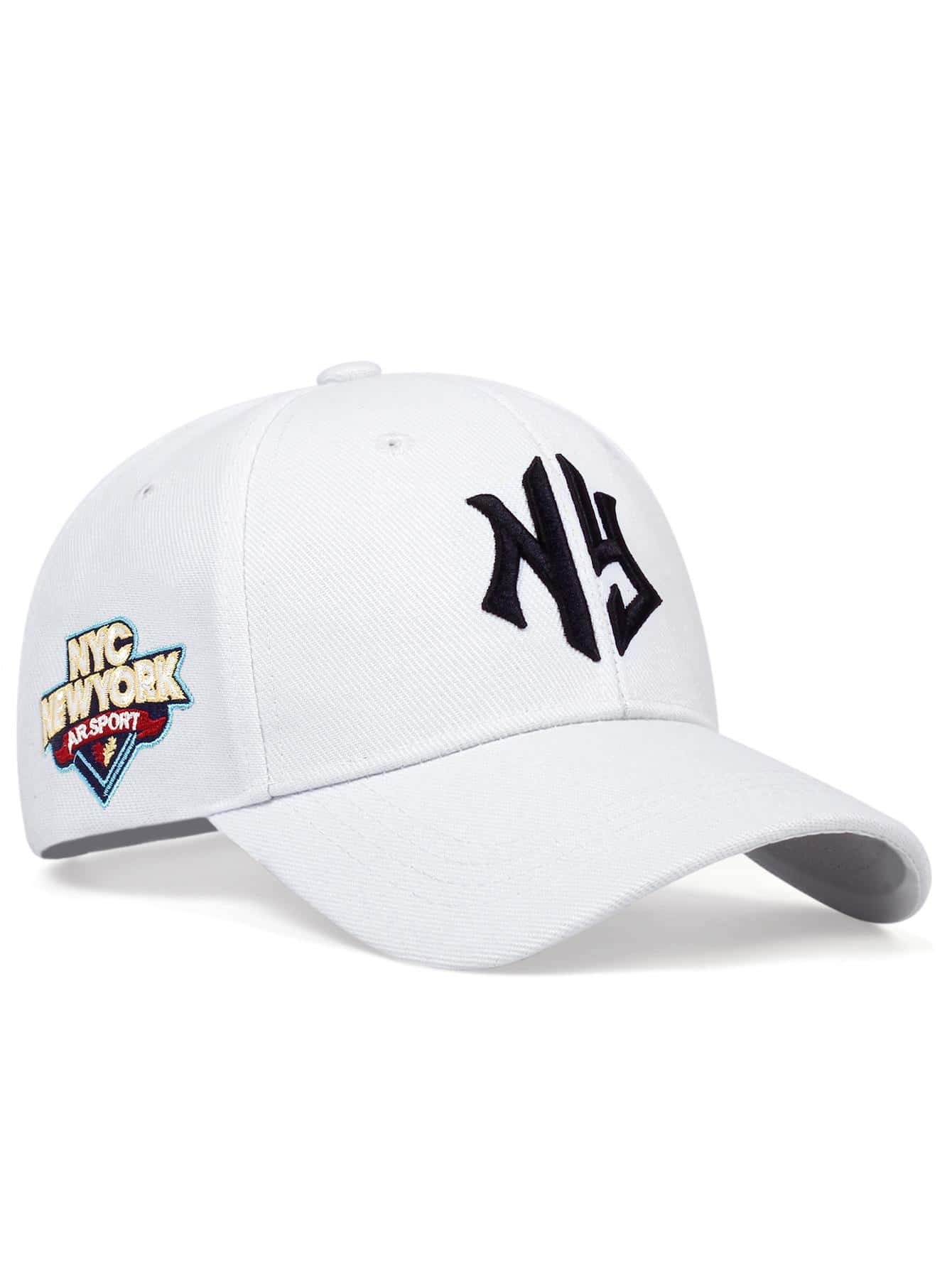 AR 1頂男式哥德字母側邊刺繡幾何圖案棒球帽，戶外可調節防曬帽，適用於春秋旅行海灘派對街頭 - 白色 - 查看 1