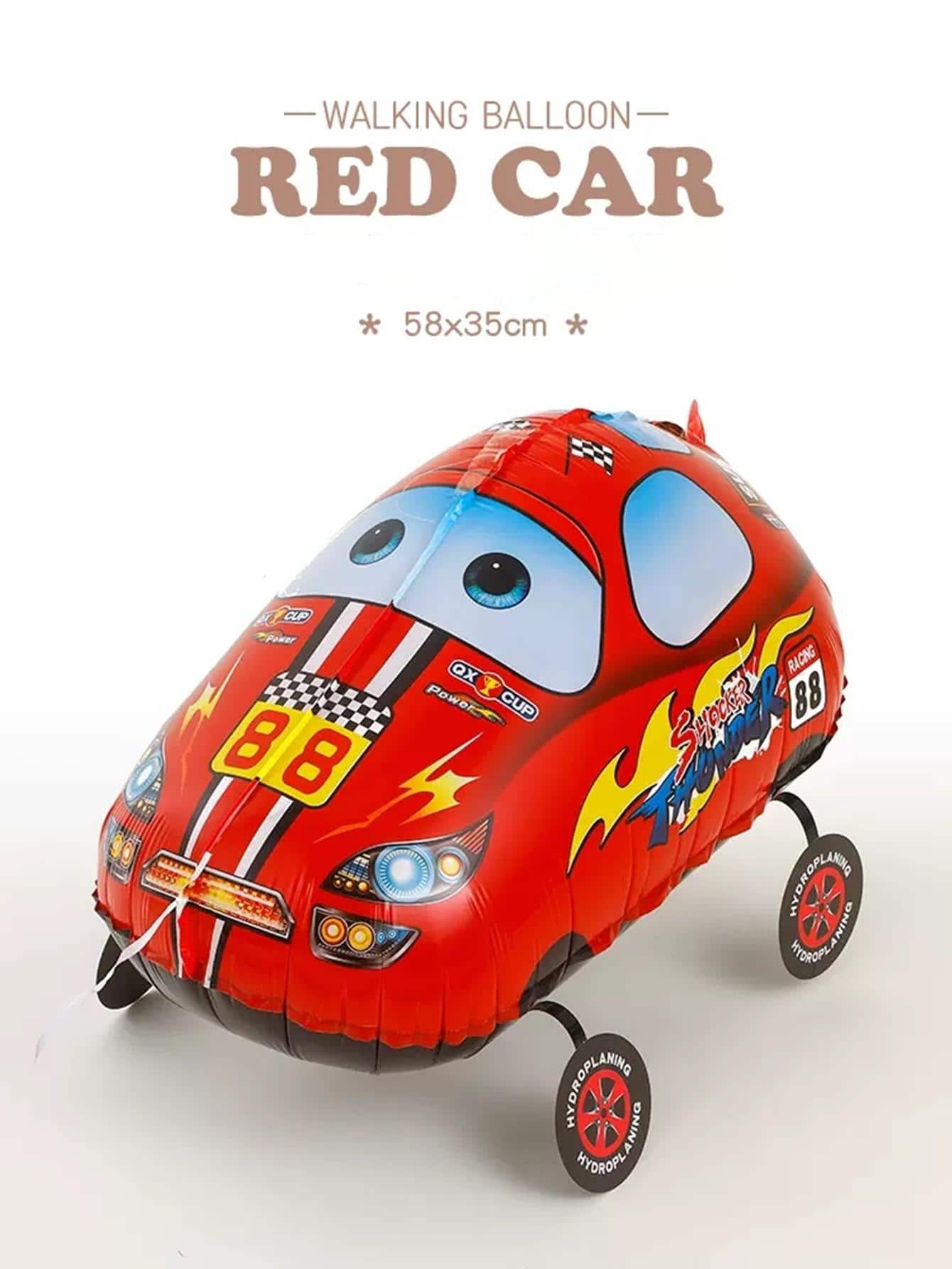 1 个 PE 气球，行走红色卡通汽车设计气球，婴儿淋浴生日派对装饰，圣诞节 - 紅色 - 查看 1