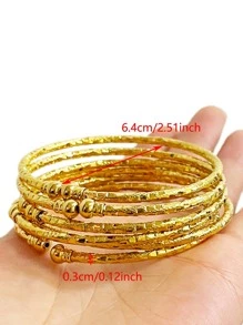 6pcs/Set 3mm Textured Metal Bangle Bracelets, Women - Yellow Gold - View 3