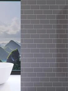 10pcs/set Oil-proof PVC Wallpaper, Modern Grey Waterproof Self Adhesive Wall Sticker For Kitchen - Grey - View 2