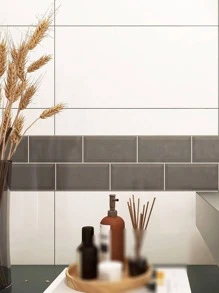 10pcs/set Oil-proof PVC Wallpaper, Modern Grey Waterproof Self Adhesive Wall Sticker For Kitchen - Grey - View 3