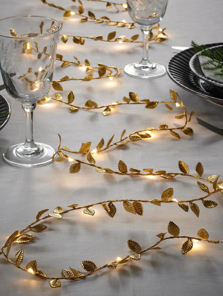 1 pieza Luces para decoración navideña, luces de hojas de plata con cable de cobre LED, 2m/20 luces, 5m/50 luces
