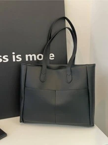 Minimalist Black Double Handle Square Bag - Black - View 1