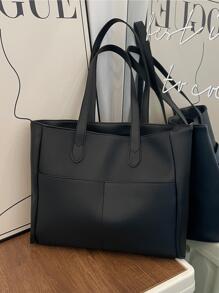 Minimalist Black Double Handle Square Bag - Black - View 2