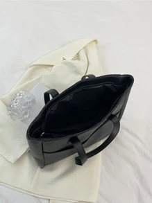 Minimalist Black Double Handle Square Bag - Black - View 3