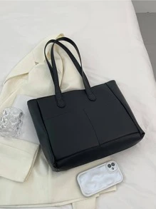 Minimalist Black Double Handle Square Bag - Black - View 4