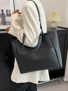 Minimalist Black Double Handle Square Bag - Black - View 6