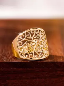 Anillo hueco de moda para mujer - Amarillo Oro - Ver 3