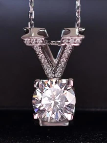 Vòng cổ mặt tròn đính đá Cubic Zirconia - Bạc - Xem 2
