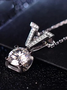 Vòng cổ mặt tròn đính đá Cubic Zirconia - Bạc - Xem 3
