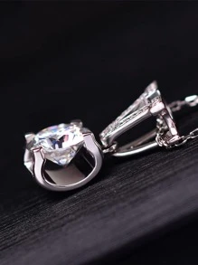 Vòng cổ mặt tròn đính đá Cubic Zirconia - Bạc - Xem 4