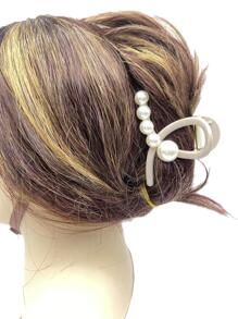 歐美風中碼珍珠髮卡，女性復古優雅髮卡 - 卡其色 - 查看 4