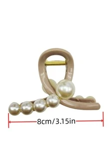 歐美風中碼珍珠髮卡，女性復古優雅髮卡 - 卡其色 - 查看 3