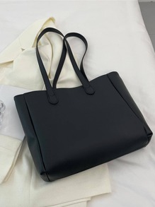 時尚寬敞女士多口袋單肩手提包，適合筆記本電腦，非常適合休閒或度假 - 黑色 - 查看 4