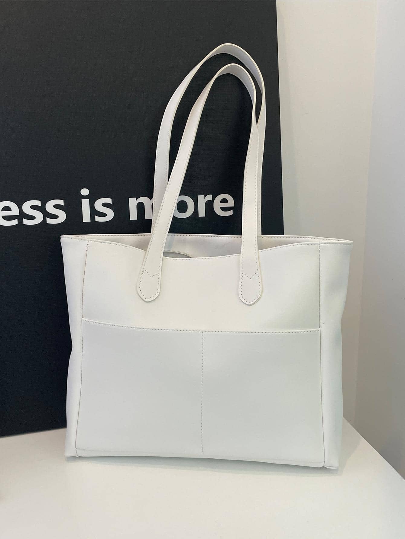 Túi tote đeo vai nhiều túi dung tích lớn thời trang dành cho nữ, có thể đựng được máy tính xách tay, phong cách đơn giản cho ngày thường hoặc đi nghỉ - trắng - Xem 1