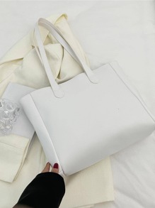 Túi tote đeo vai nhiều túi dung tích lớn thời trang dành cho nữ, có thể đựng được máy tính xách tay, phong cách đơn giản cho ngày thường hoặc đi nghỉ - trắng - Xem 5