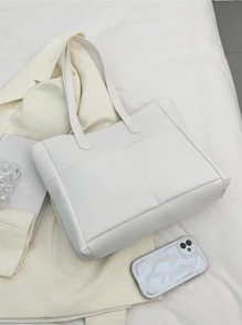 Túi tote đeo vai nhiều túi dung tích lớn thời trang dành cho nữ, có thể đựng được máy tính xách tay, phong cách đơn giản cho ngày thường hoặc đi nghỉ - trắng - Xem 4
