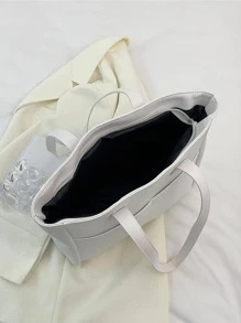 Túi tote đeo vai nhiều túi dung tích lớn thời trang dành cho nữ, có thể đựng được máy tính xách tay, phong cách đơn giản cho ngày thường hoặc đi nghỉ - trắng - Xem 3